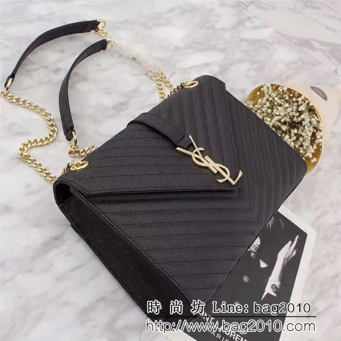 YSL聖羅蘭 經典款 互扣式金屬YSL標誌 原版球紋皮黑色肩背包 26588 YAS1013